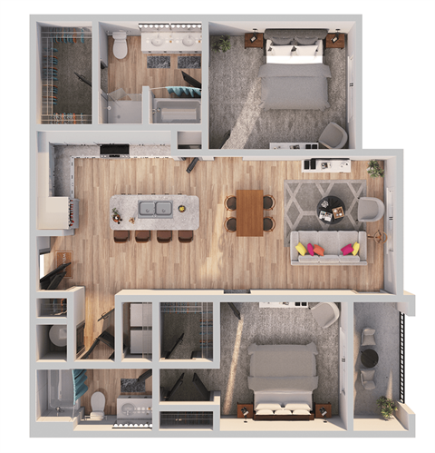 Floor plan for 2 beds, 2 baths, 1246 sqft